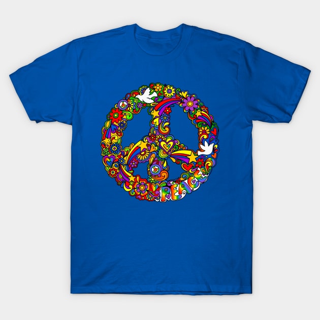 Rainbow Peace Sign T-Shirt by AlondraHanley